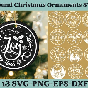 Adornos navideños redondos SVG, Cita de Feliz Navidad 2023 SVG, Signo de círculo de Navidad SVG, Adorno de Navidad Svg, Adorno de árbol de Navidad Svg
