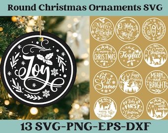 Ornements de Noël ronds SVG, Citation de Joyeux Noël 2023 SVG, Signe de cercle de Noël SVG, Boule de Noël SVG, Ornement d’arbre de Noël SVG