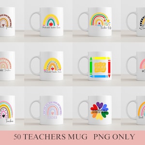 Paquete PNG MUG para maestros, Citas de tazas para maestros png, Boho Rainbow Teacher png, Diseños de sublimación de plantillas de tazas, Plantillas de tazas PNG de taza arcoíris