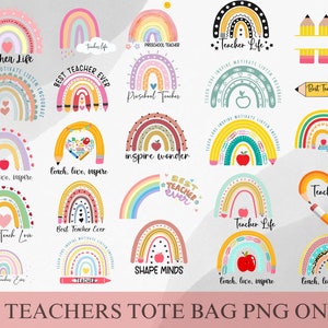 Ensemble de sac fourre-tout PNG pour professeur, professeurs citations png, Boho arc-en-ciel professeur png, dictons drôles de sac fourre-tout, sublimation de sac fourre-tout en toile PNG