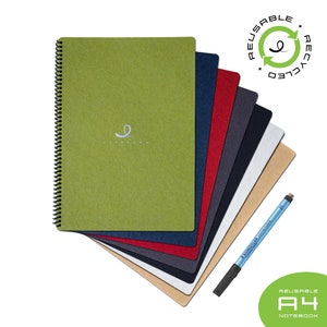 A4+PEN. Livelong Reusable Notebook + Pen. Vertical Spiral. 100% Recycled Eco-Friendly Sustainable. Various Cover Colors, Page Layouts