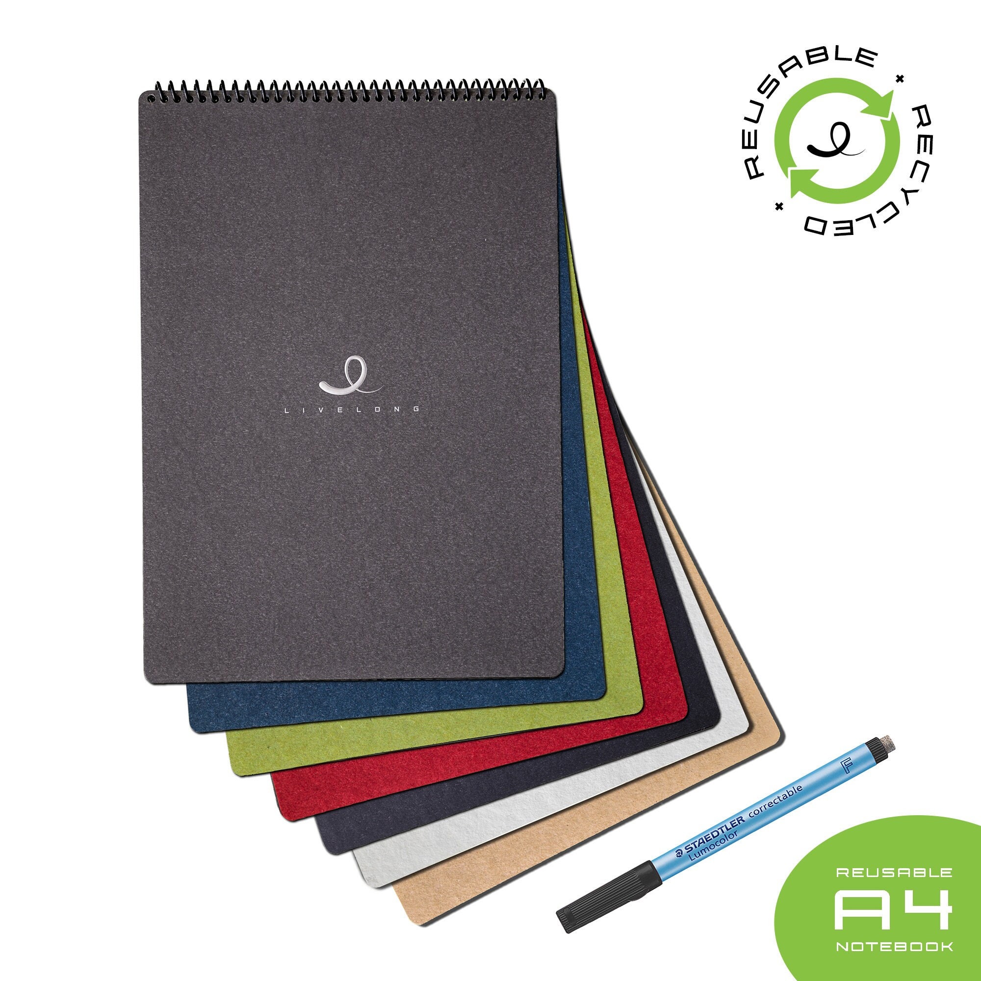 Recycled Paper Notebook, School Supplies On Paper Cutting Board