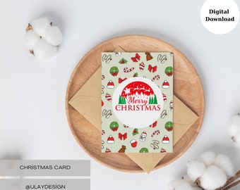 Merry Christmas Digital Christmas Card, Printable Christmas Cards, Greetings Card,  Digital Download,Boho Card