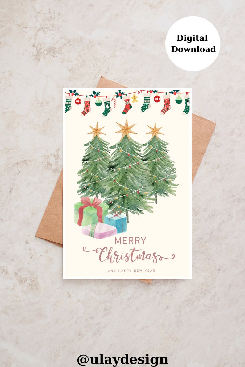 Merry Christmas Card, Christmas Card, Printable Christmas Cards, Greetings Card, Digital Download,Boho Card 画像 2