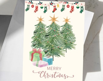 Merry Christmas Card, Christmas Card, Printable Christmas Cards, Greetings Card,  Digital Download,Boho Card