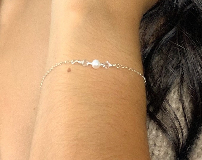 Cluster Bracelet Natural Pearl Austrian Crystal Gold Silver