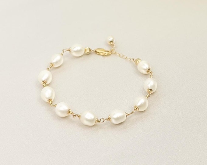 Freshwater Pearl Oval Beaded Bracelet Gold Silver