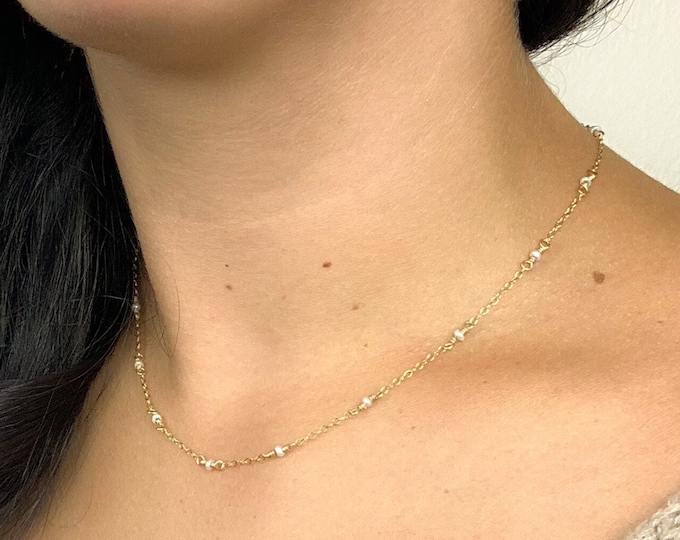 Dainty Bride Chain Necklace Freshwater Pearl Gold Silver