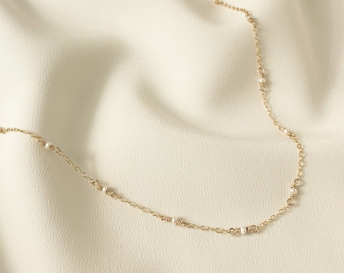 Dainty Chain Necklace Freshwater Pearl Gold Silver
