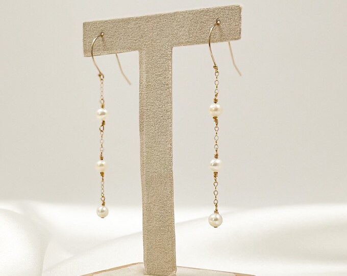 Drop Dangle Freshwater Pearl Earrings Maid of Honor Gift Gold Silver