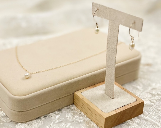 Pendant Necklace Jewellery Set Drop Earrings Freshwater Pearl Gold Silver
