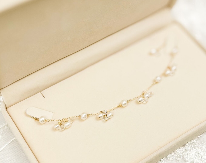 Charm Bracelet Austrian Crystal Freshwater Pearl Station Bracelet Gold Silver