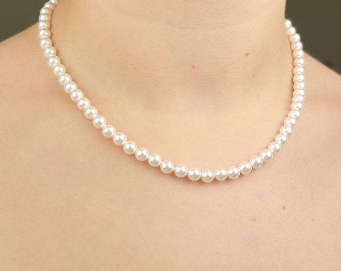 Pearl Beaded Necklace Austrian Crystal Gold Silver