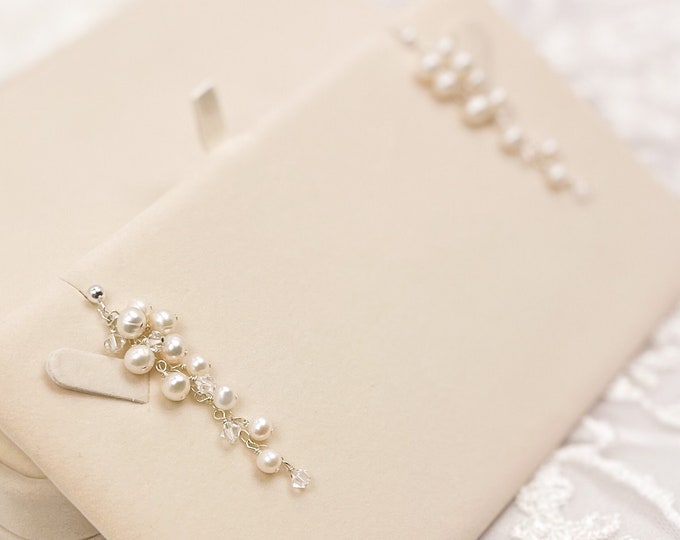 Earrings Freshwater Pearl Cascade Earrings Austrian Crystal Gold Silver