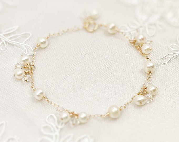 Charm Bracelet Freshwater Pearl Bridal Jewellery Gold Silver