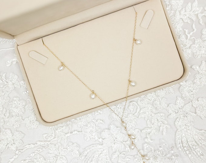Bridal Lariat Necklace Freshwater Pearl Wedding Jewelry Gold Silver