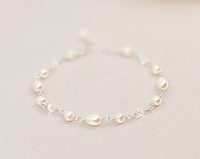Freshwater Pearl Beaded Bracelet Austrian Crystal Gold Silver