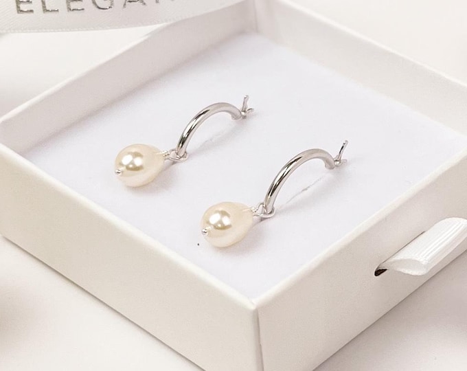 Bridal Teardrop Earrings Austrian Crystal Pearl Gold Silver