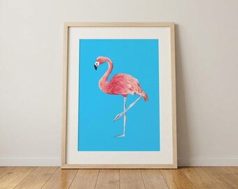 Pink Flamingo Art Print, Tropical Bird Poster