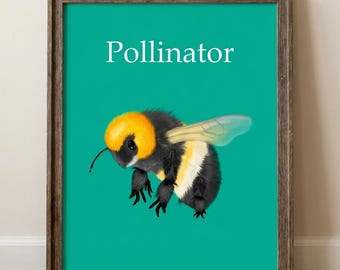 Bumblebee Pollinator Poster: Insect Art, Room Decor