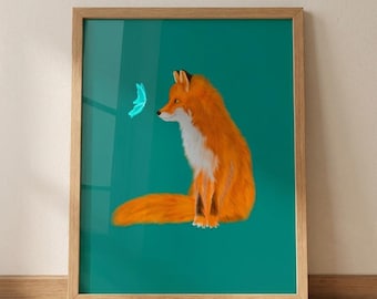 Fox and Butterfly Art Print – Whimsical Woodland Nursery Decor