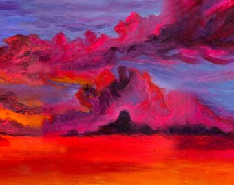 Neon Clouds Print | Acrylic Sky Painting (Digital Download)