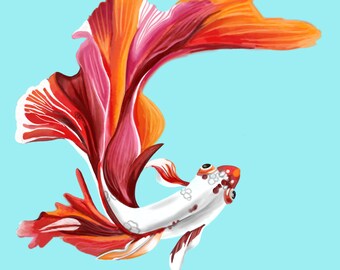 Colorful Betta Fish Art Print (Digital Download)