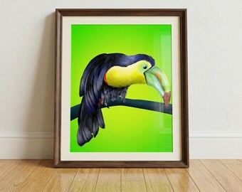 Toucan Bird Art Print, Vibrant Tropical Wall Decor, Matte Paper Poster