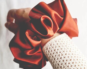 Large burnt orange satin hair scrunchie