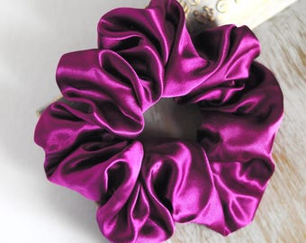 Handmade fuschia satin hair scrunchie