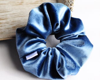 Medium sized blue velvet hair scrunchie