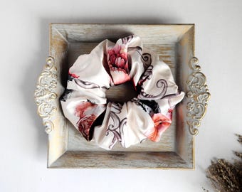 Ornate floral satin hair scrunchie
