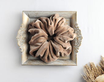 Large beige velvet hair scrunchie