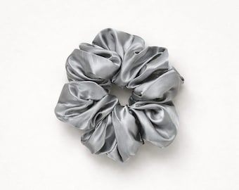 Large grey satin hair scrunchie