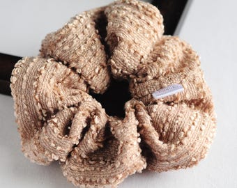 Large beige Chanel like boucle hair scrunchie | Timeless classic women's fashion accessories