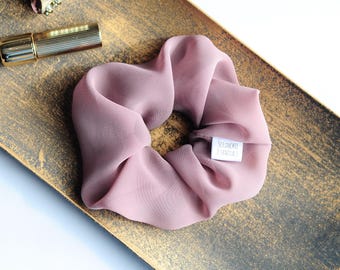 Sheer Beige Mocha Chiffon Scrunchie | Mousseline Hair Tie | Soft Voluminous Scrunchy for Women | Handmade Hair Accessory For Thin Locks