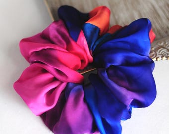 Bold and colorful silky mousseline hair scrunchie