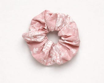Pink floral cotton hair scrunchie