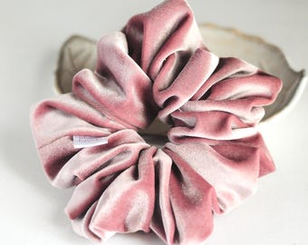 Large antique rose velvet hair scrunchie with durable elastic band