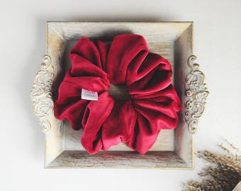 Large muted red velvet hair scrunchie