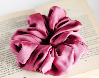 Large voluminous antique rose satin hair scrunchie