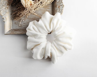 Large ivory velvet hair scrunchie
