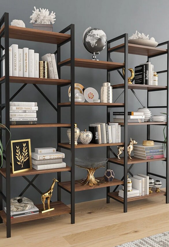 Solid Wood Bookcase Wall Mounted Home Decor Furniture Metal Etsy