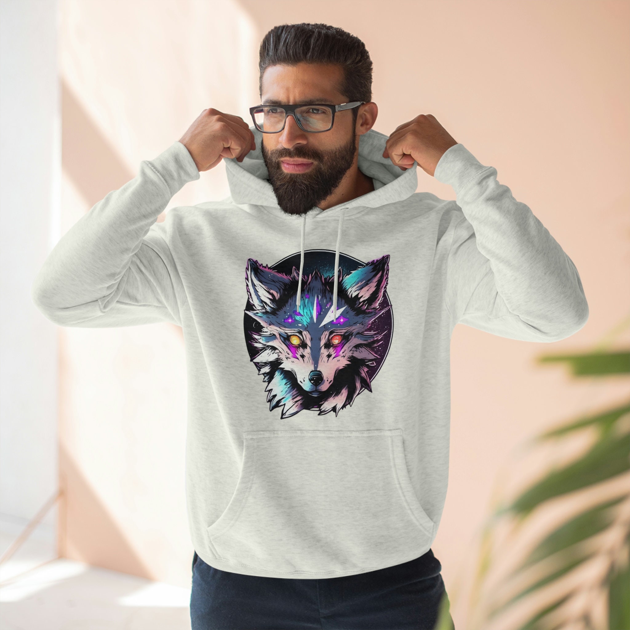 Trippy wolf shop print pullover hoodie