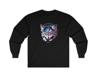 Long Sleeve Psychedelic Wolf Shirt, Furry Fandom T-Shirt, Anime Wolf Graphic Tee, Cute Wolf Lover Gift, Unisex Tee, Wolf Howling, Wolfe Tee