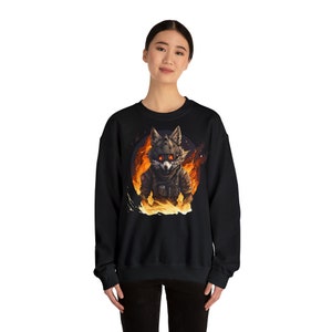 Fire Wolf Furry Fandom Sweatshirt, Wolf Jumper Yiff in Hell, Funny Anime Unisex Sweater, Cadeau idéal pour les fans danime, Wolf Tee Gift, Anime image 3