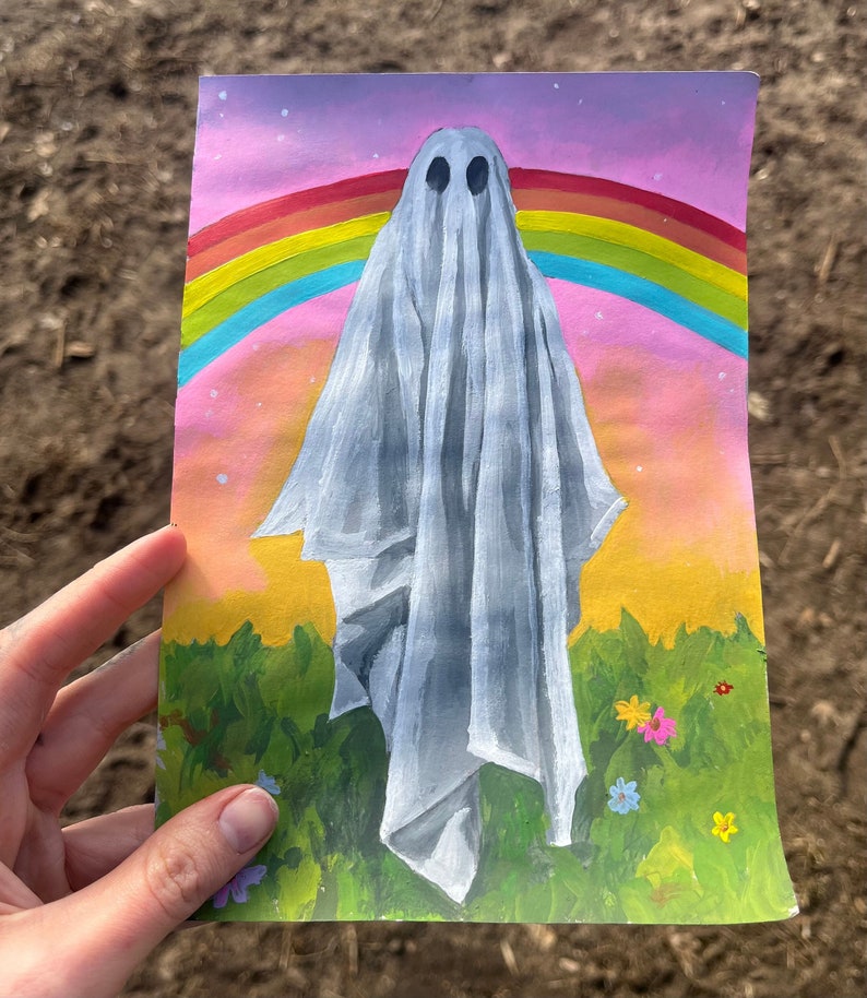 Rainbow Ghost Painting Cute Ghost Painting Ghost Wall Art Etsy