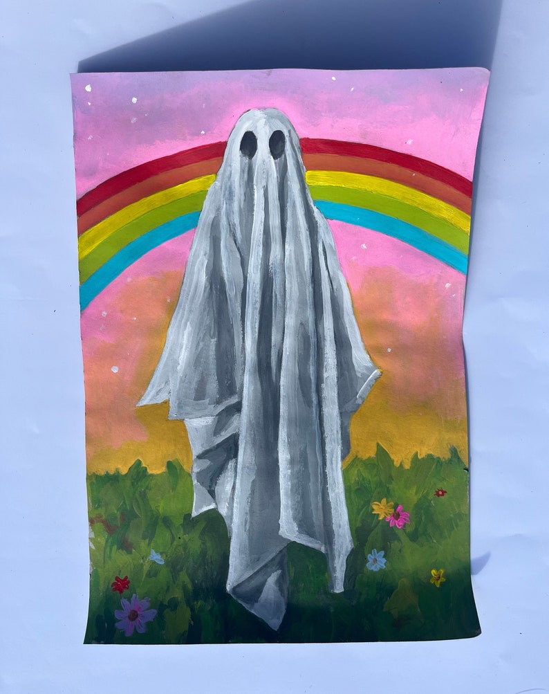 Rainbow Ghost Painting Cute Ghost Painting Ghost Wall Art Etsy
