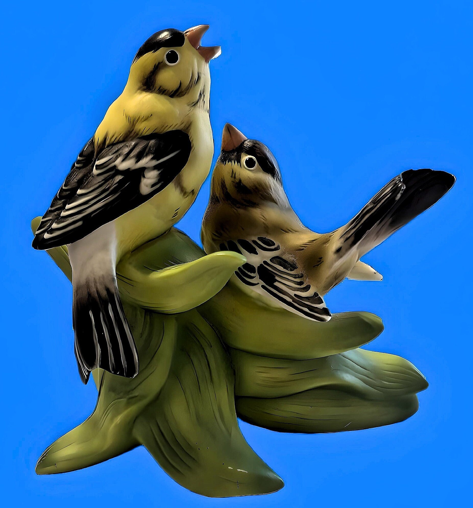 1990's Vintage Pair of Gold Finch Singing on an Ear of Corn Excellent