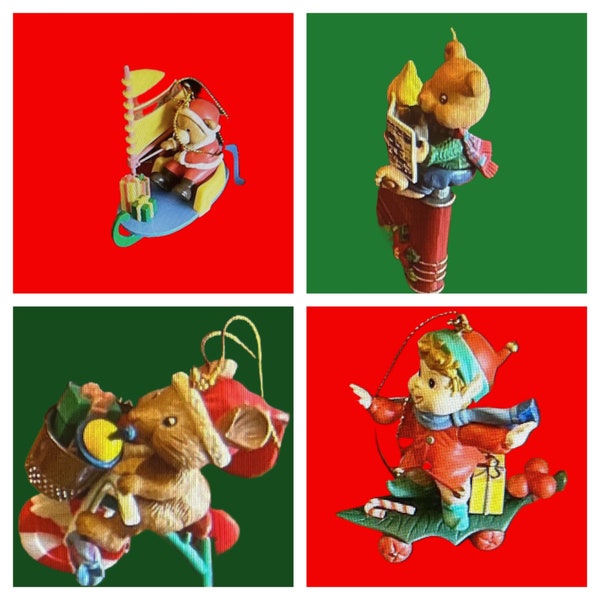 Christmas Traditions Ornaments / Matrix Ltd  Lustre FAME   1990's   Set of 4 in original Boxes  Tricycle  Skateboard  Sailboat  & Lighter